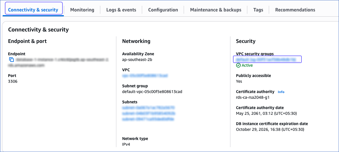 Open Security Group Panel