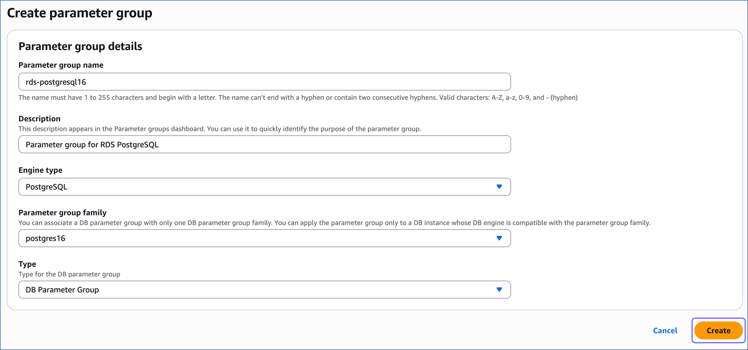 Create Parameter Group