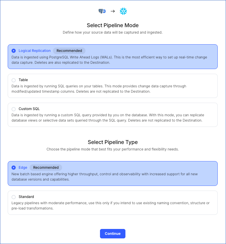 Google Cloud PostgreSQL Pipeline settings