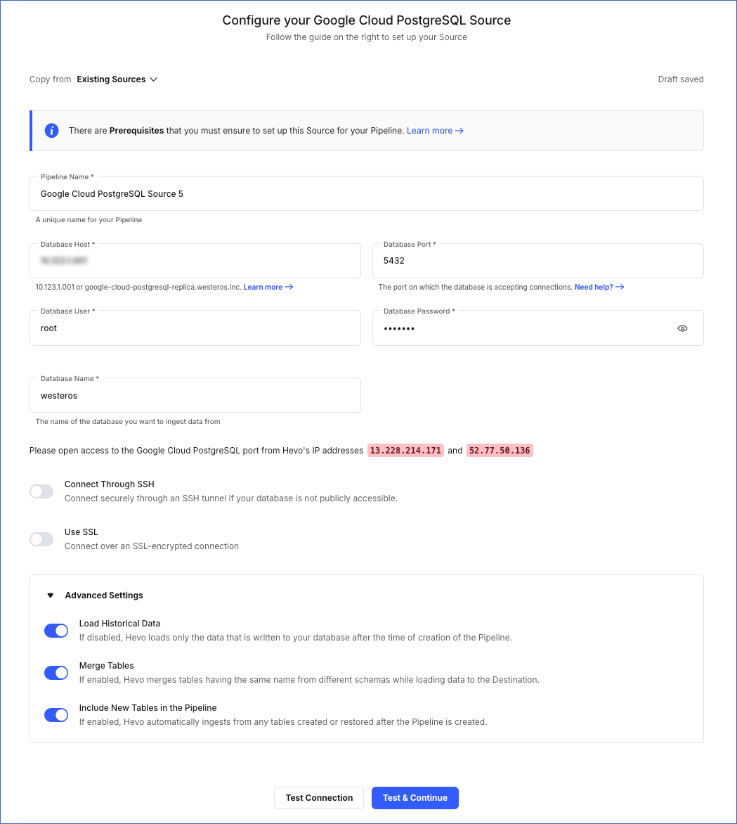 Google Cloud PostgreSQL settings