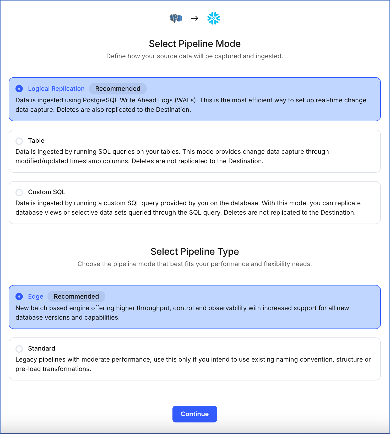 Amazon Aurora PostgreSQL Pipeline settings