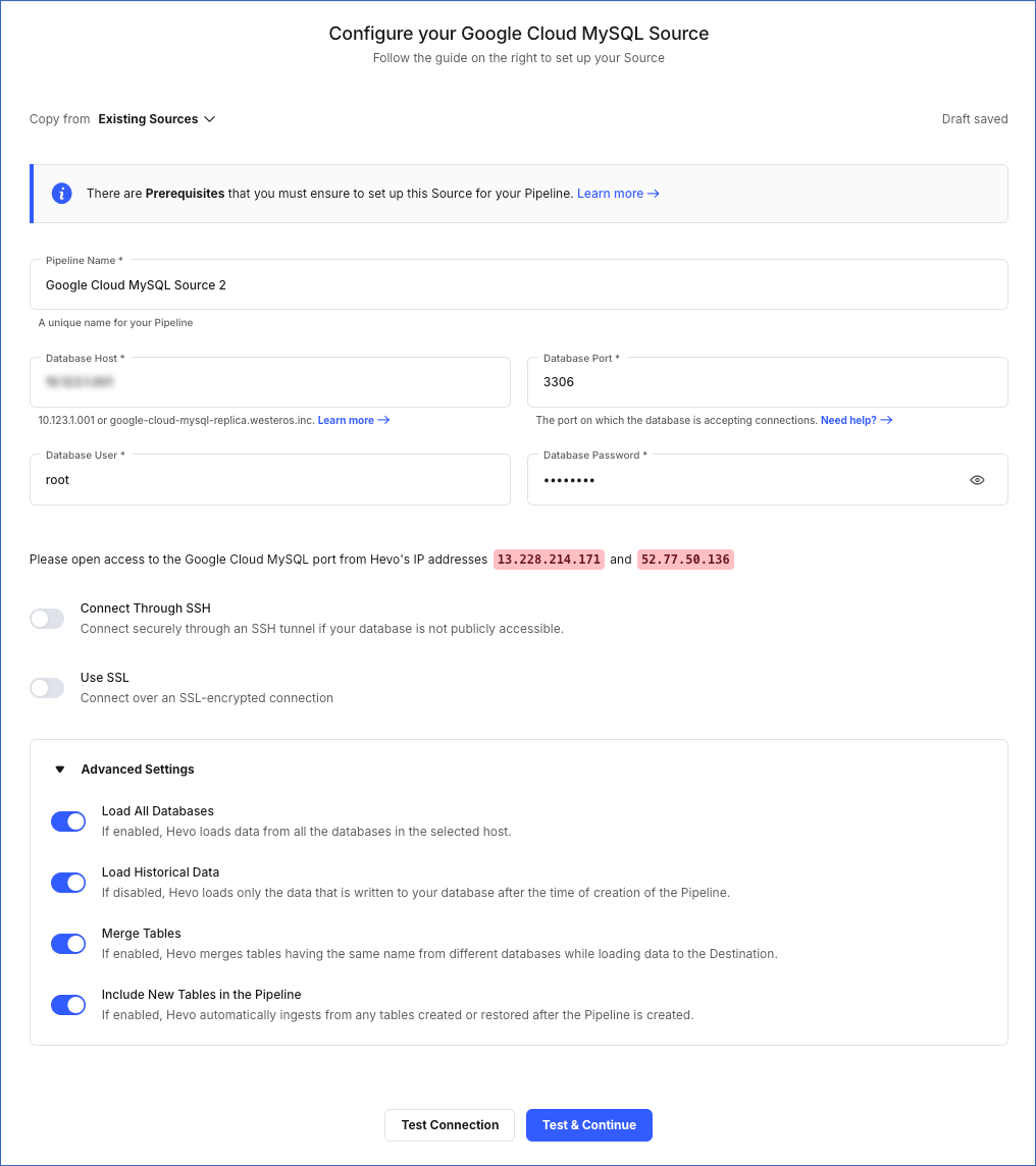 GCloud MySQL settings