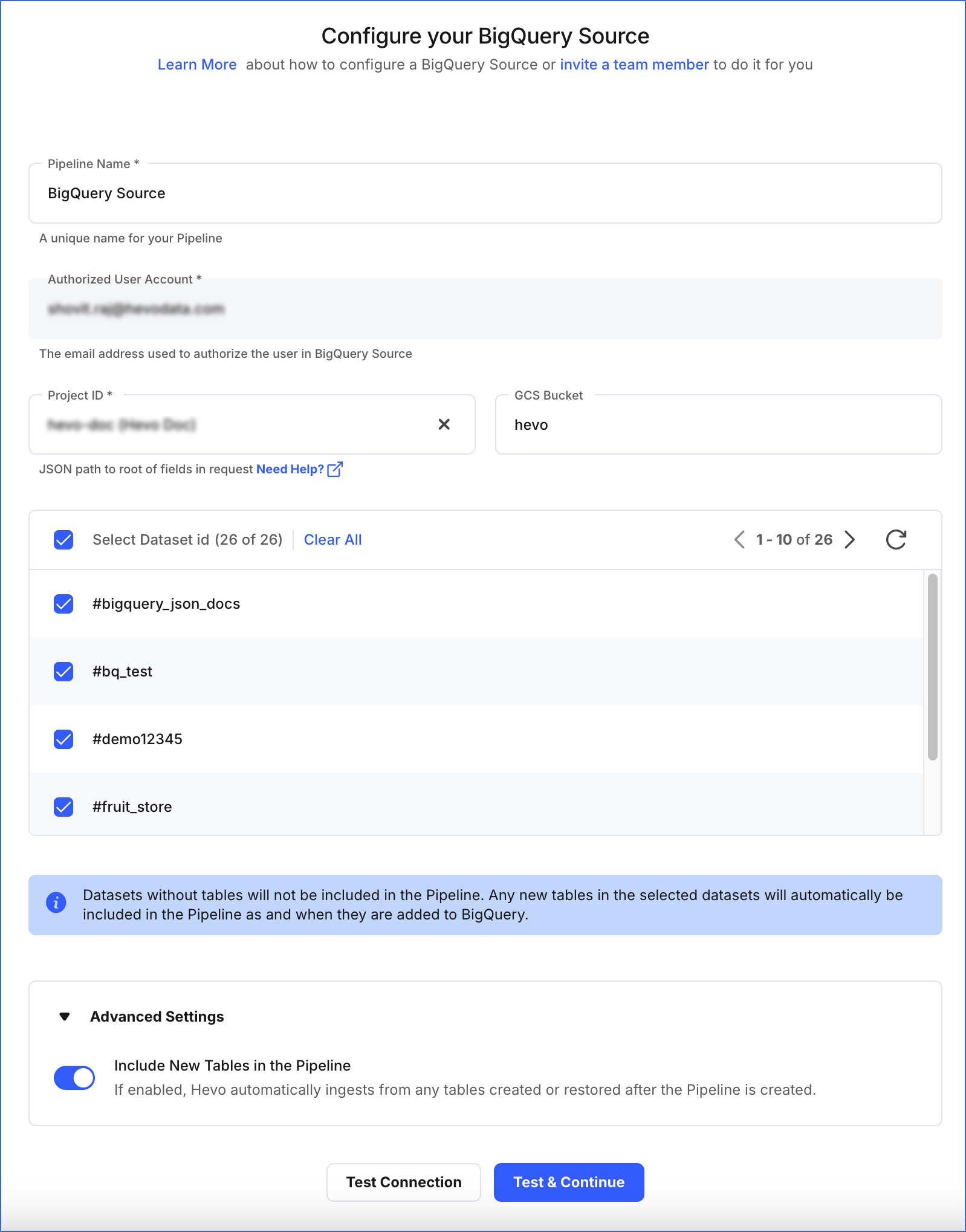 Configure Google BigQuery Source