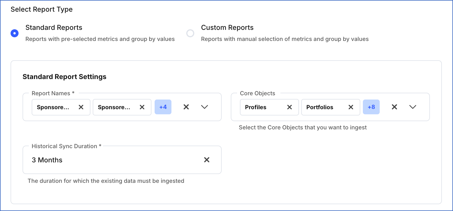 Standard Reports config