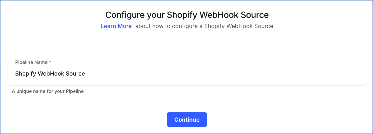 Configure Shopify Webhook Source