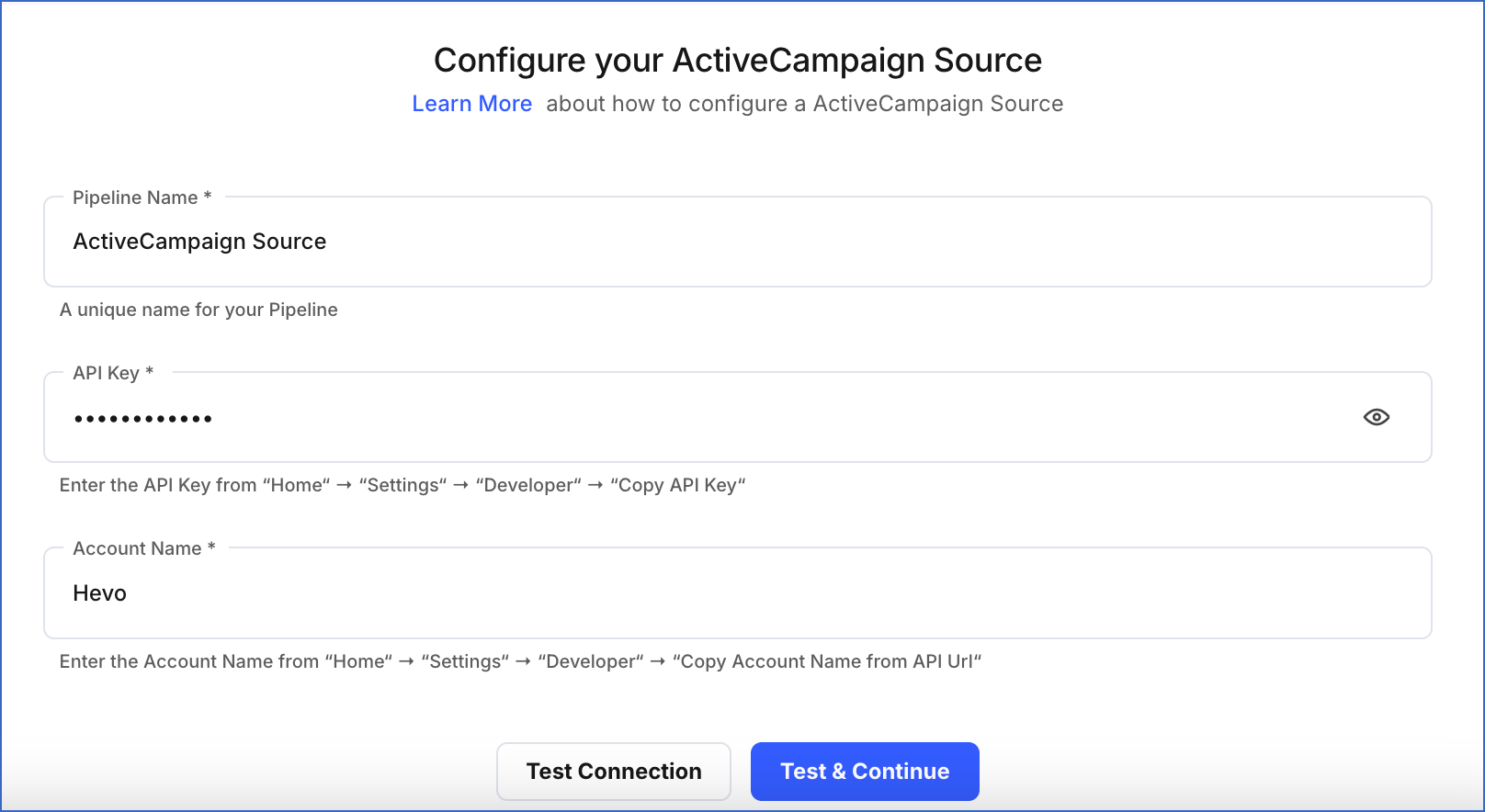 Configure your ActiveCampaign Source