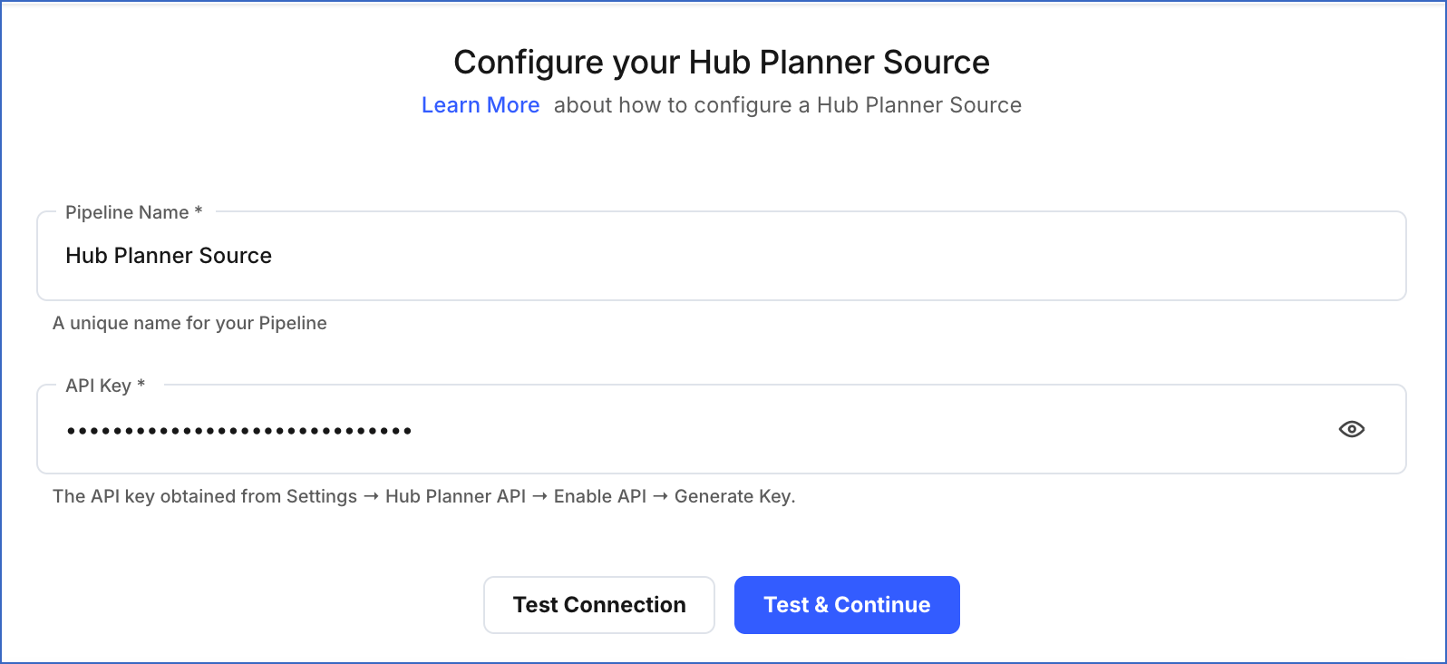 Source config Hub Planner