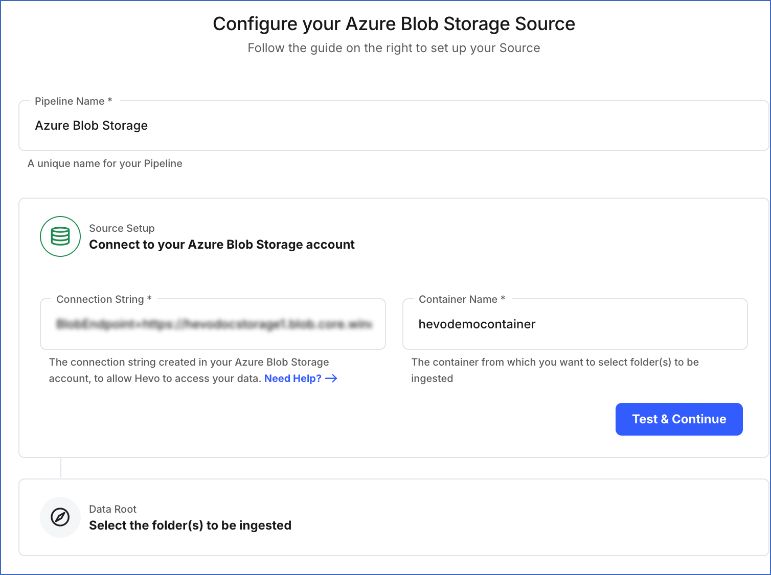 Azure Blob Connection Settings