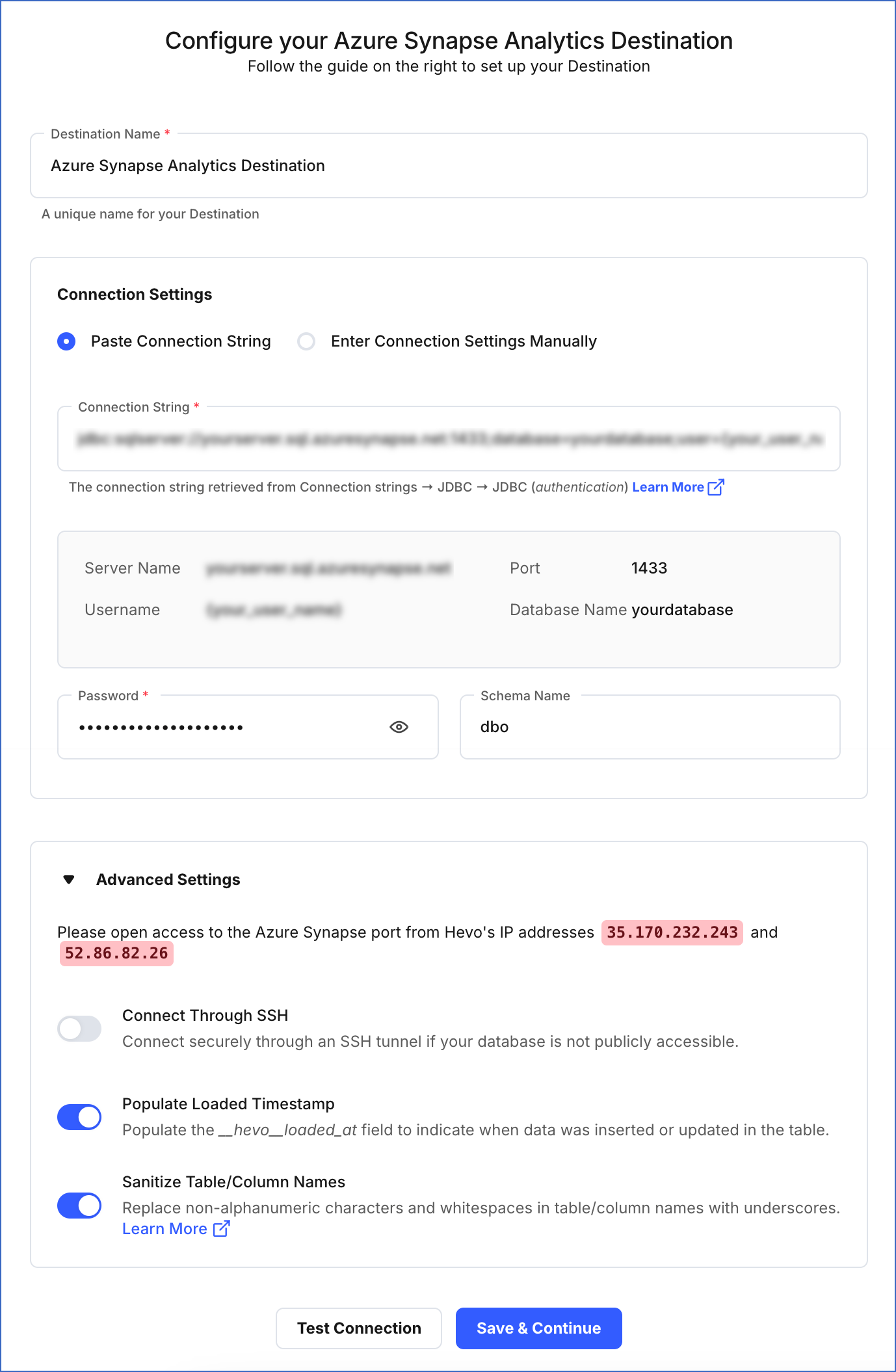 Configure Azure Synapse Analytics Destination