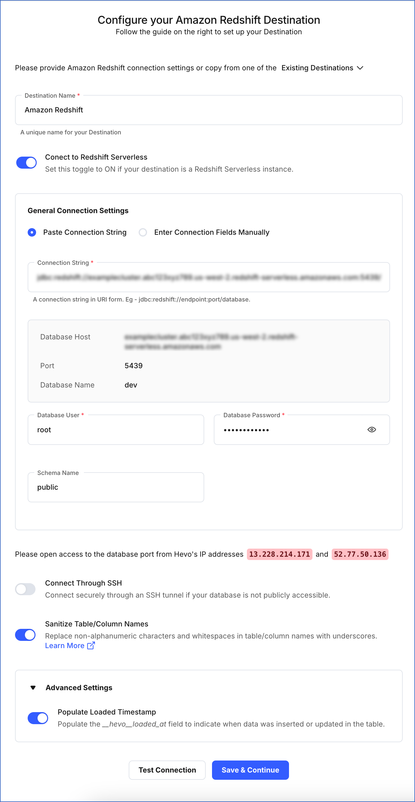 Redshift Serverless Destination Config