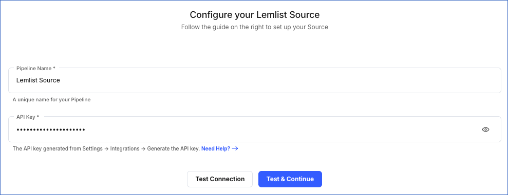 Lemlist config settings