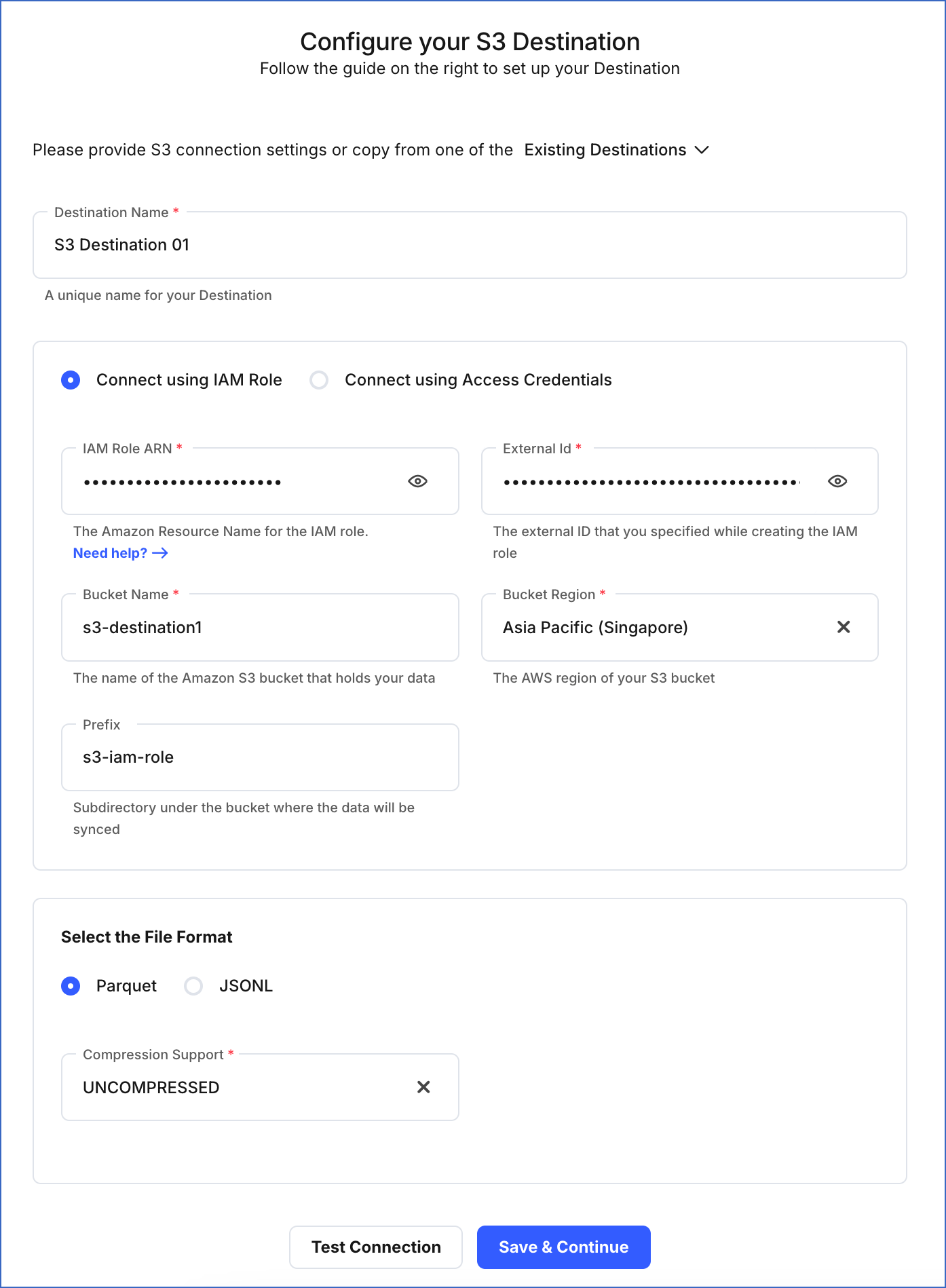 Configure S3 Destination