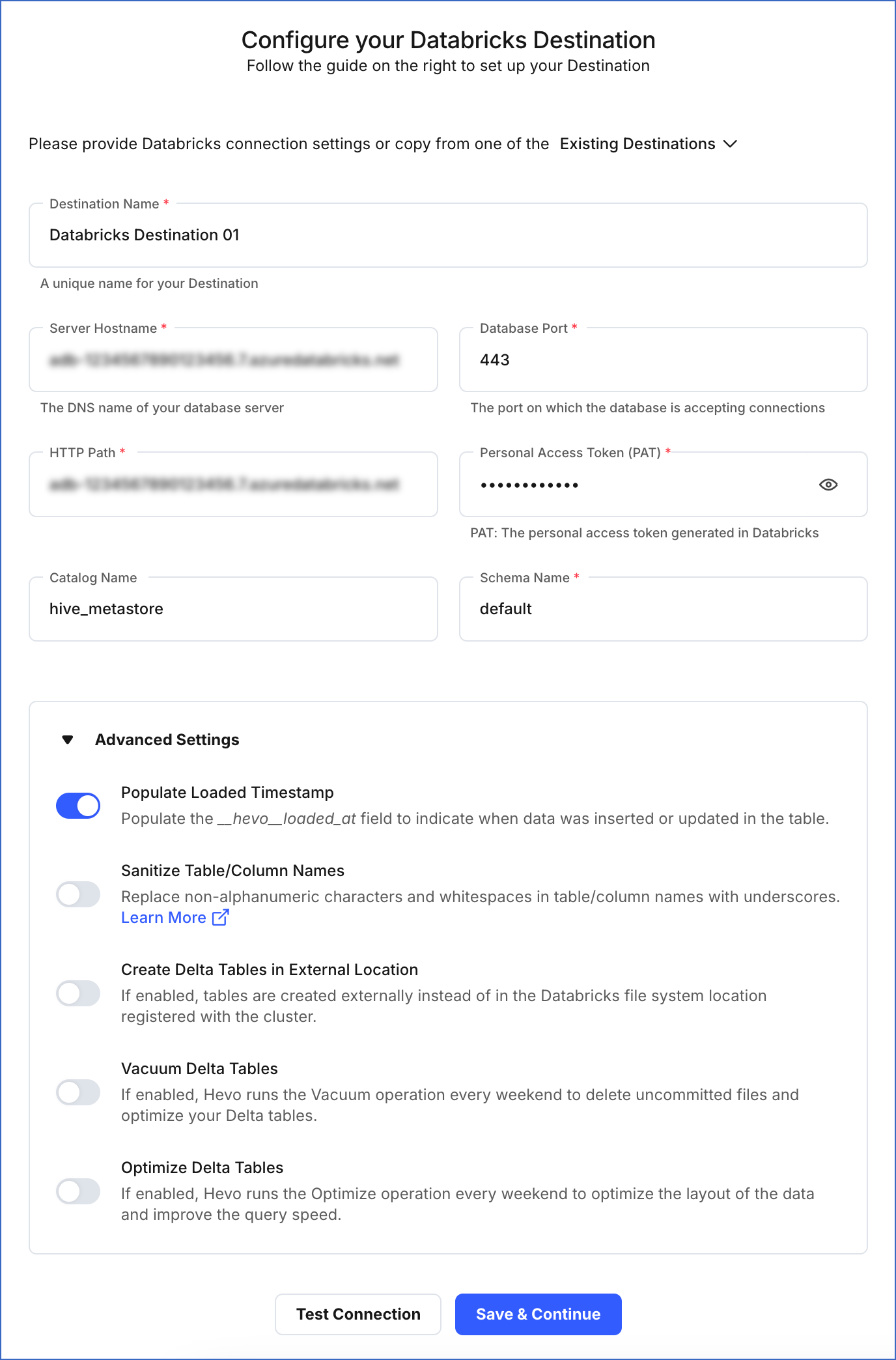 Configure Databricks Destination