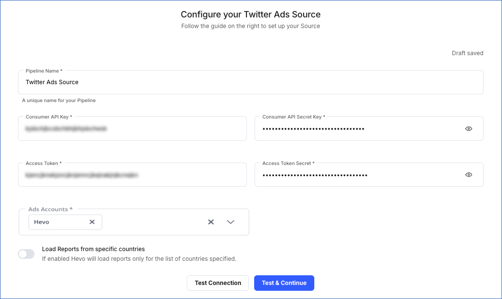 Twitter Ads config settings
