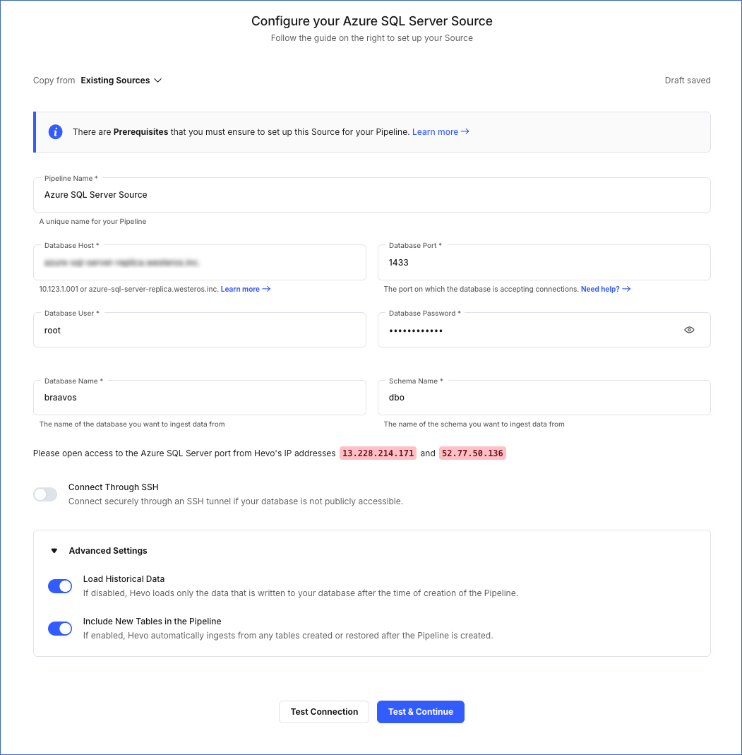 Azure SQL Server settings