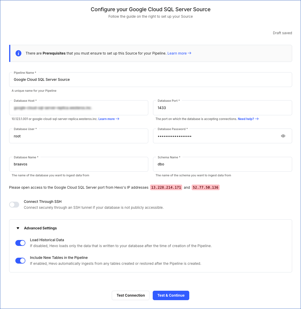 GCloud SQL Server settings