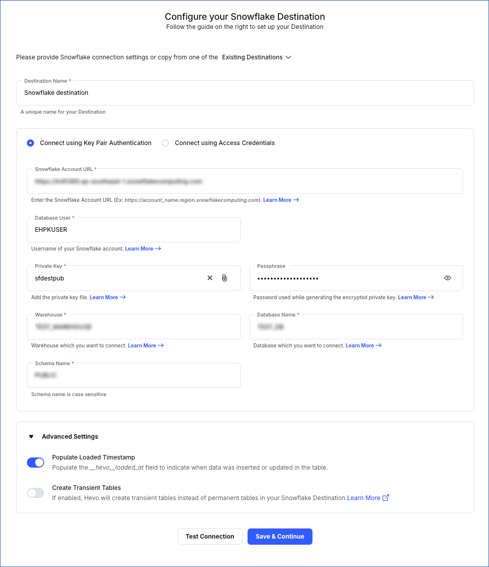 Configure Snowflake Destination