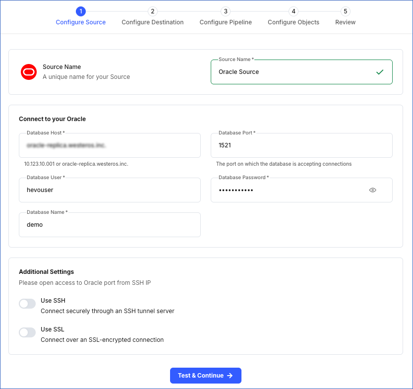 Generic Oracle Source config