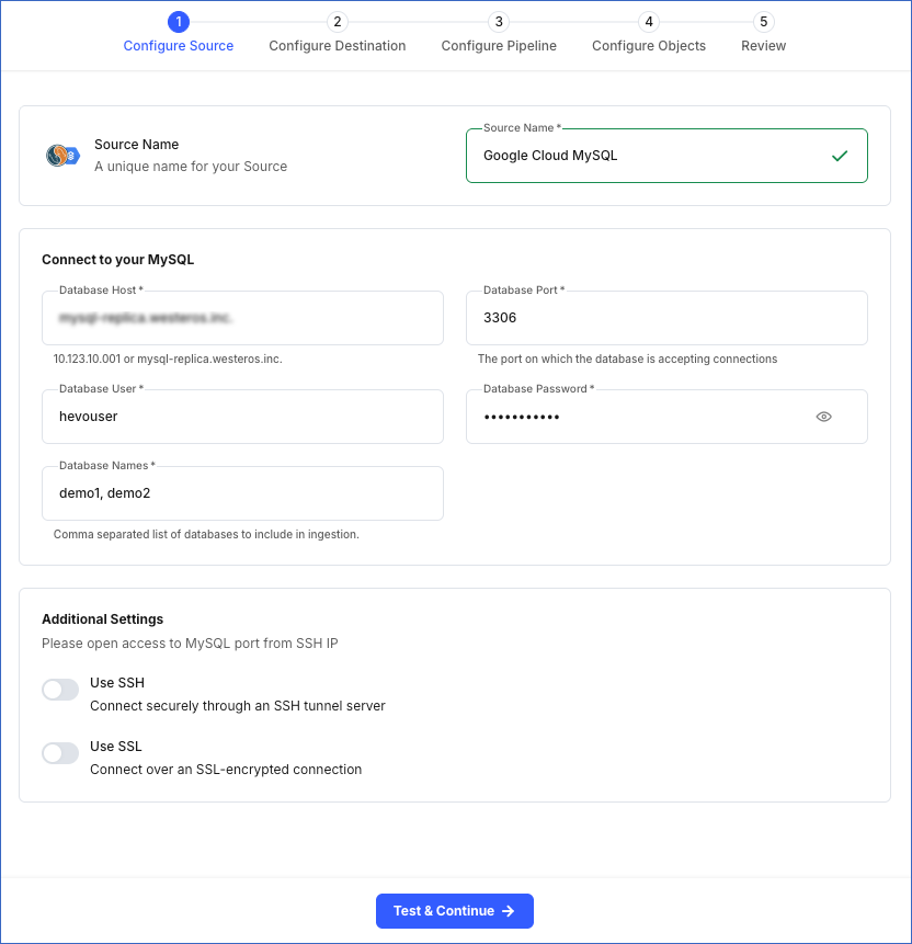 Google Cloud MySQL Source config