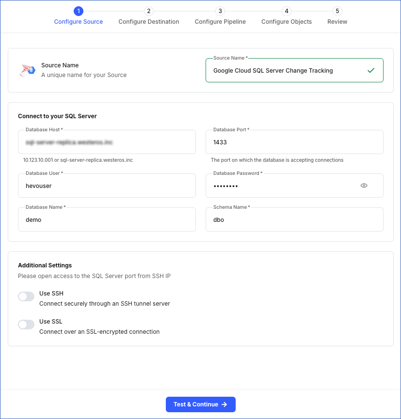 Google Cloud SQL Server config