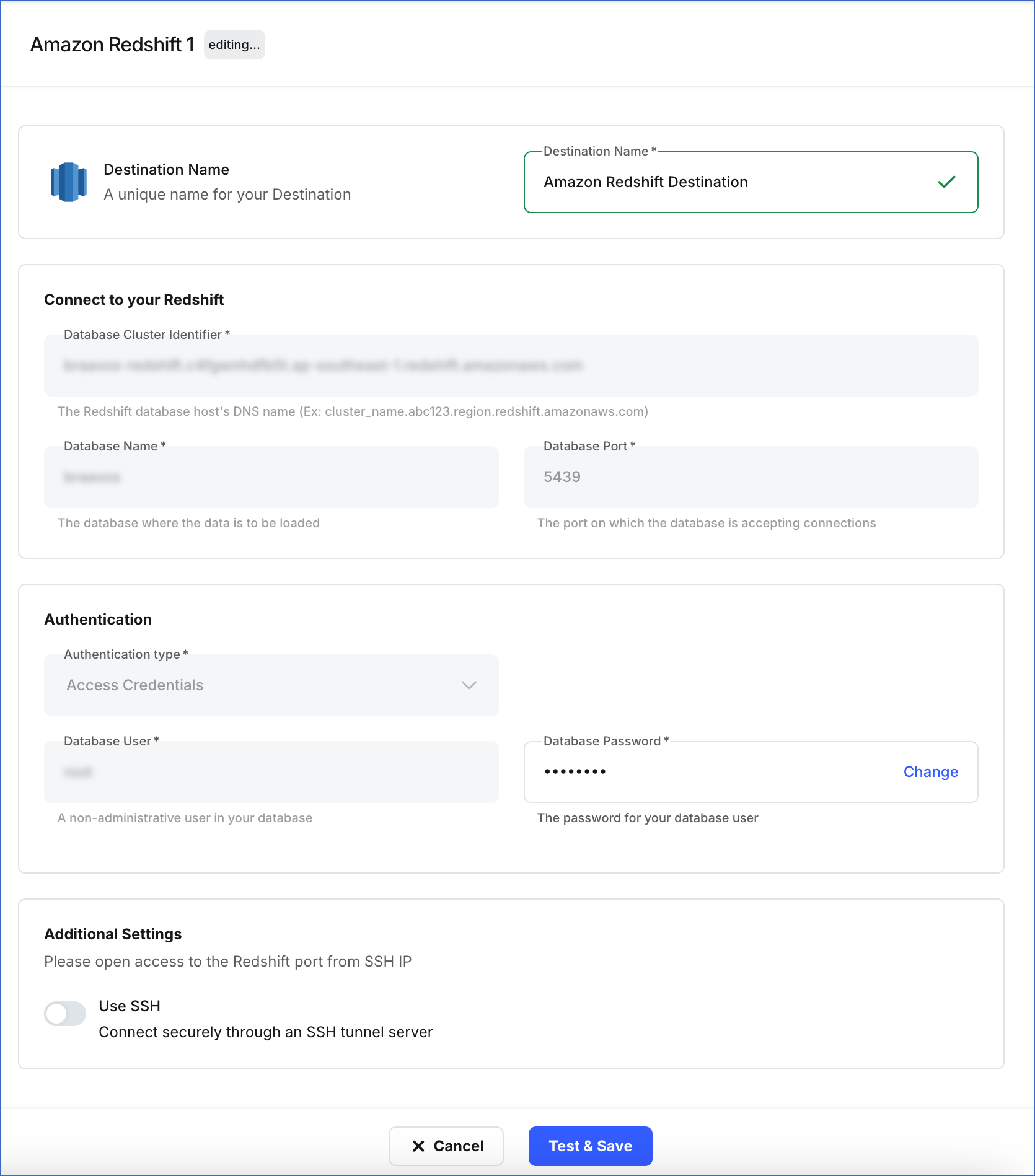 Edit Destination Configuration