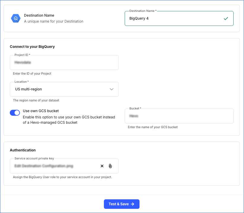Create BigQuery Destination