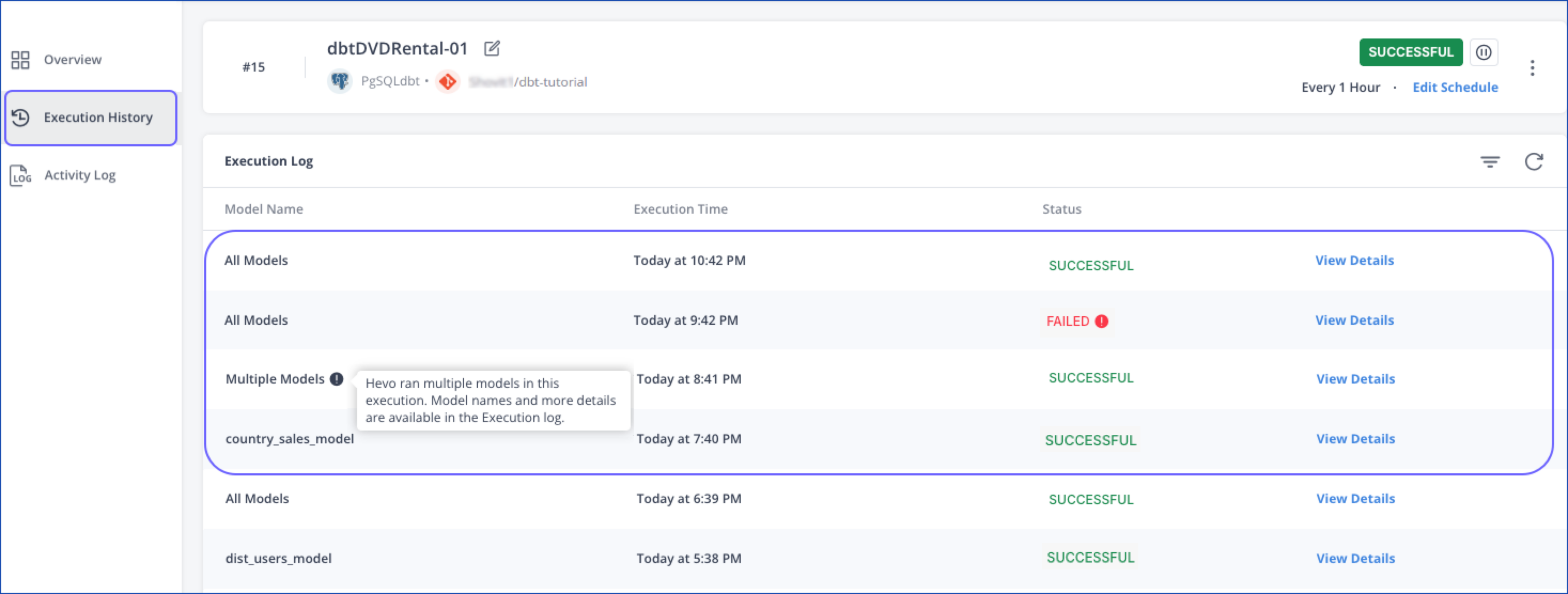 View Execution history