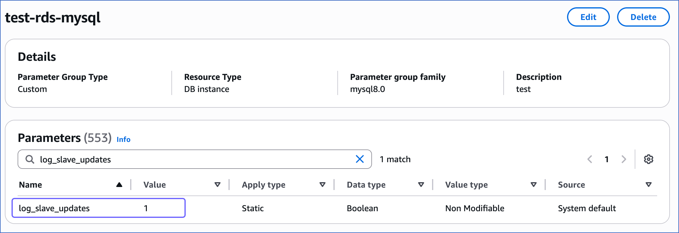 Parameter Group Name