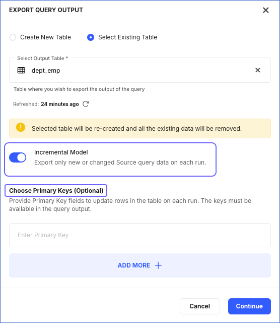 Create a Model with Incremental Model toggle On