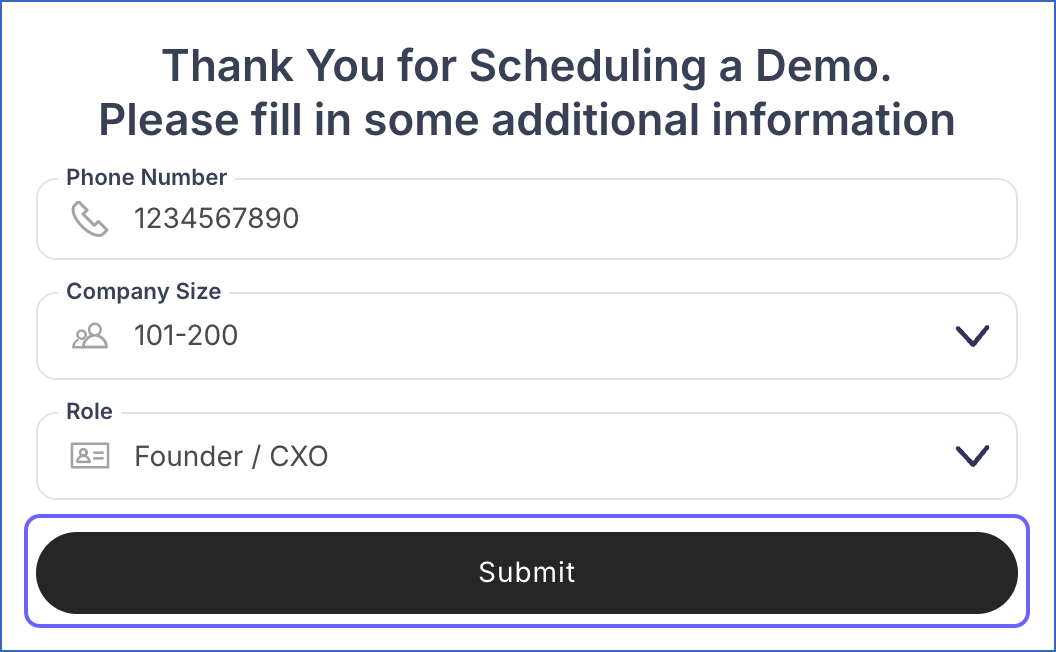 Thank You pop-up window