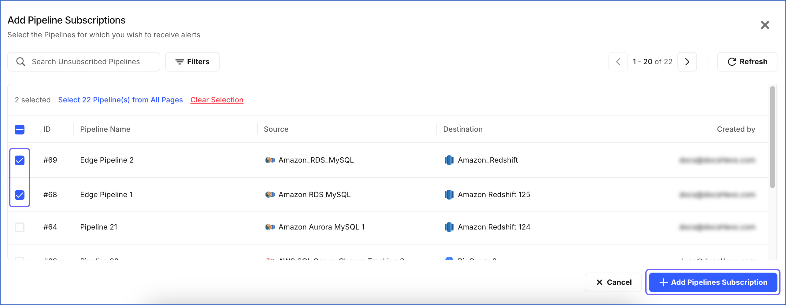 Add Pipeline Subscription