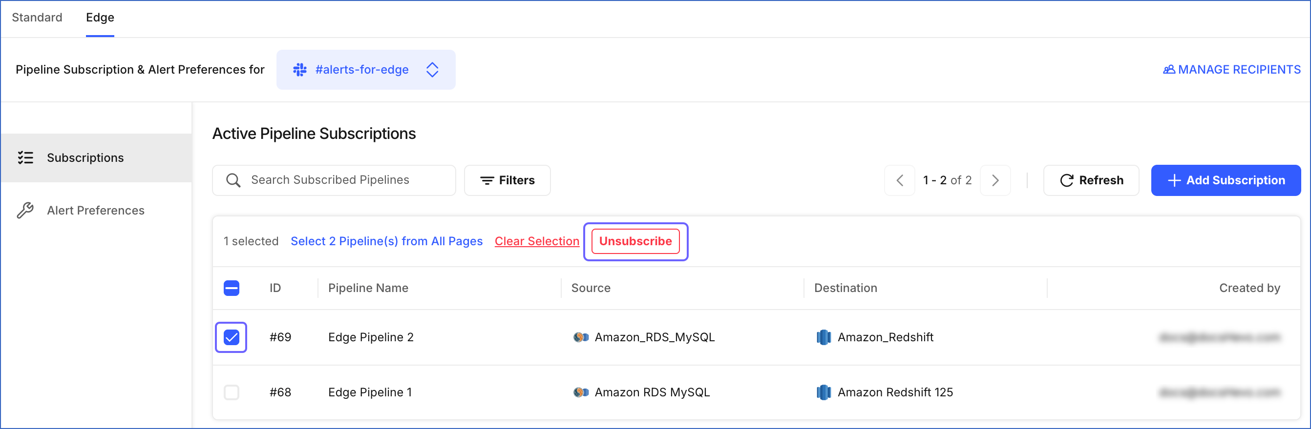 Unsubscribe Pipelines