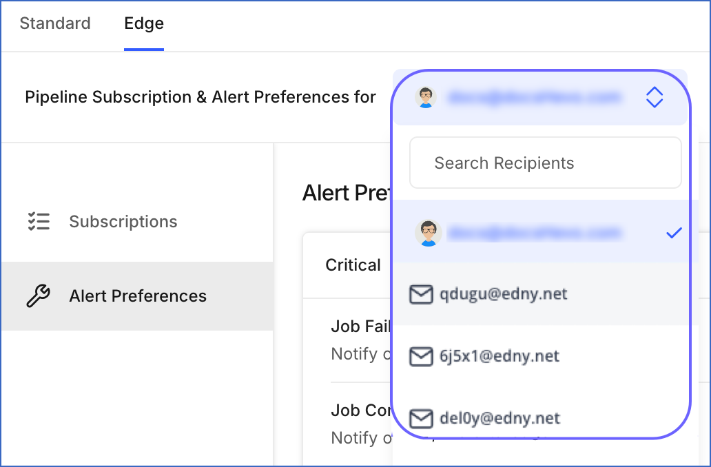 Recipients Drop Down List