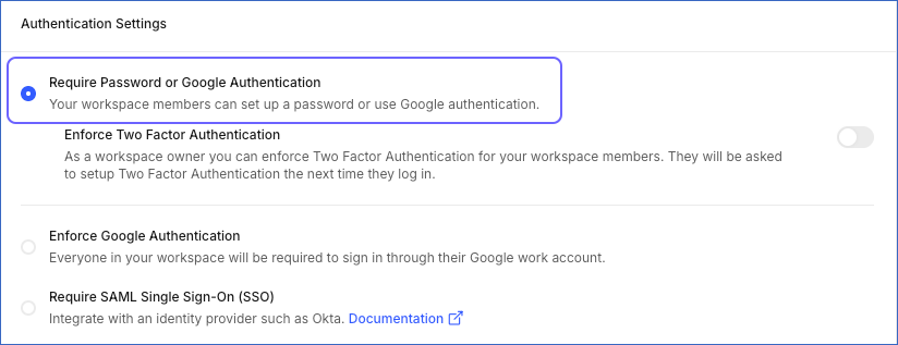 Require password or Google Authentication