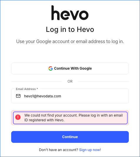 Unregistered email error