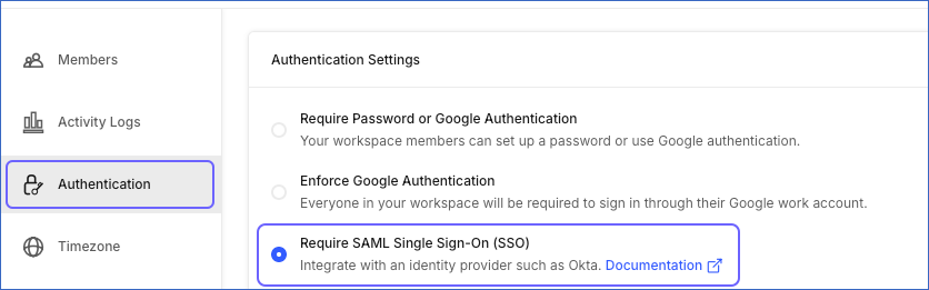Select SAML-SSO option