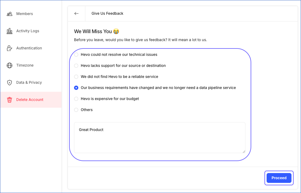 Give Us Feedback page
