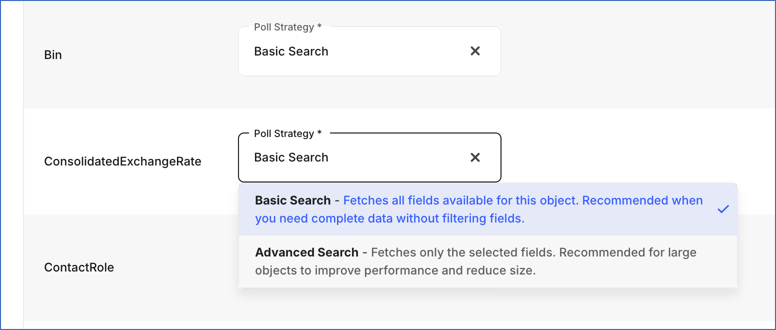 Select poll strategy for Netsuite objects