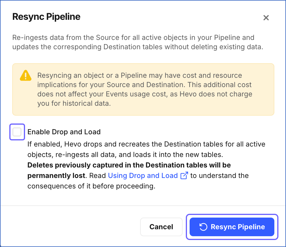Confirm Resync Pipeline