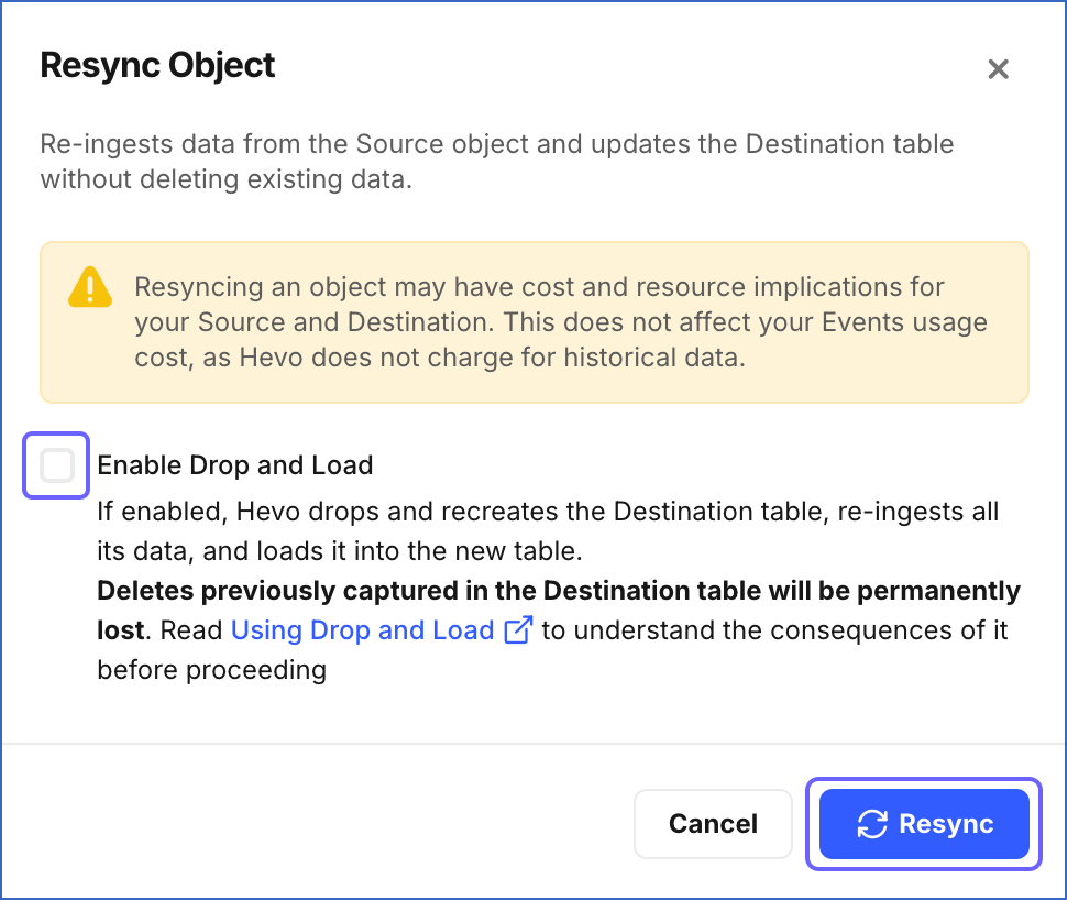 Confirm Resync Object