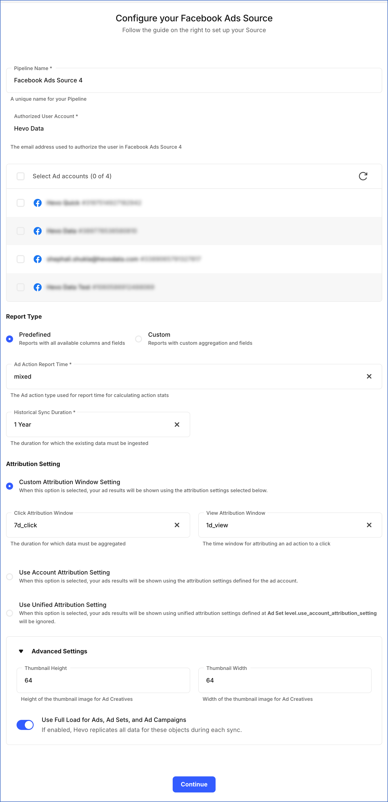 Configure your Facebook Ads Source