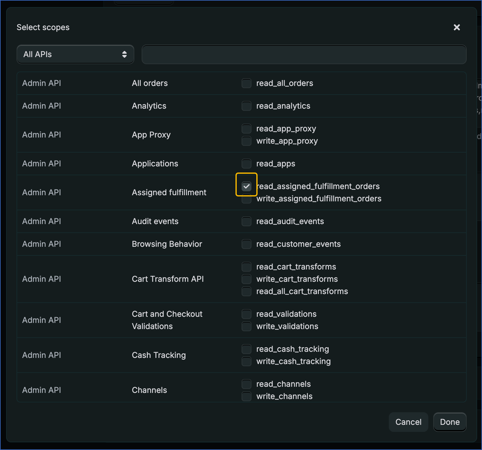 Select access scopes