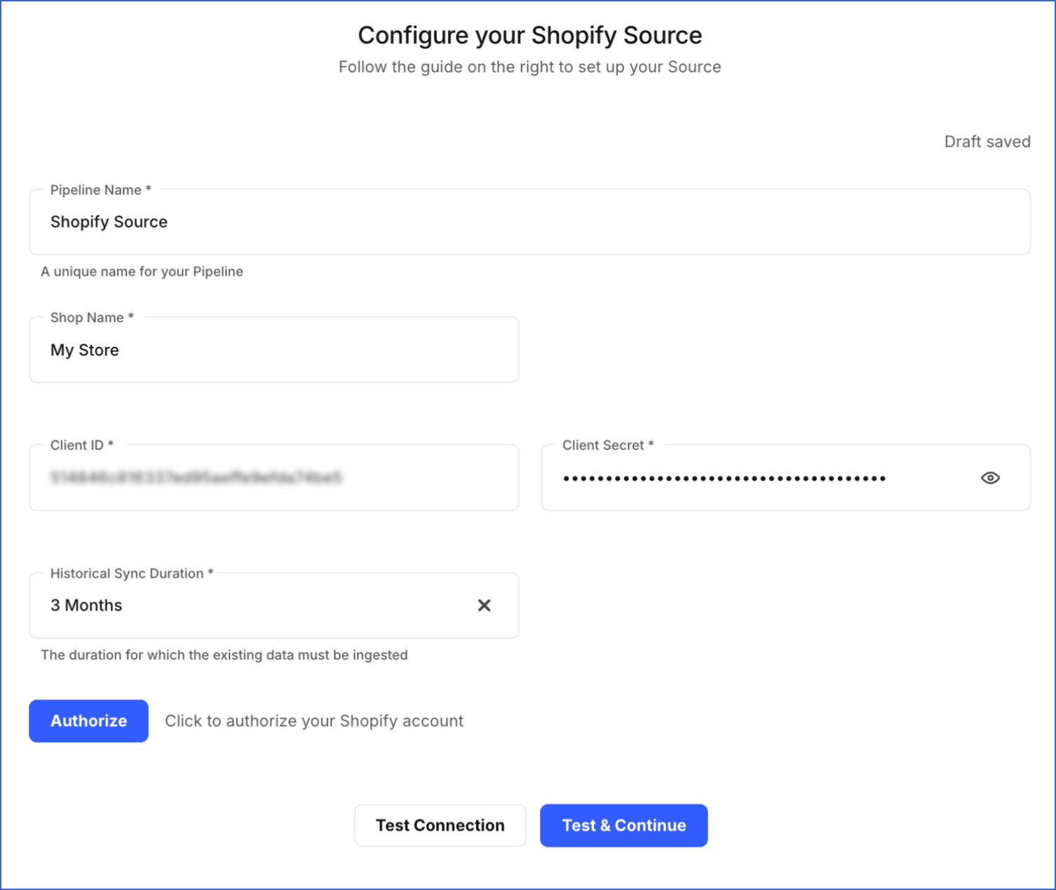 Shopify Source Configuration