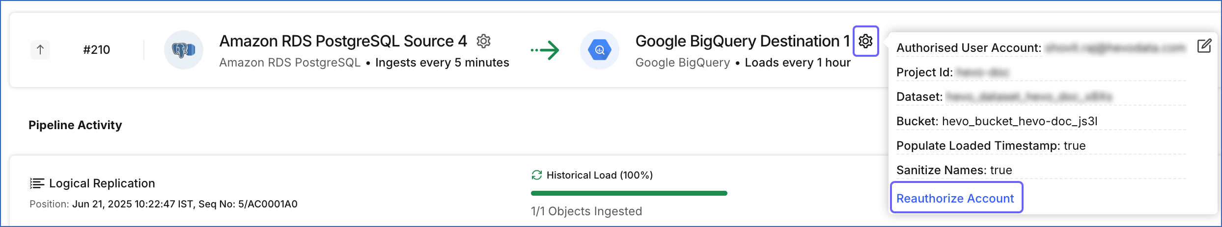 From Pipeline - Destination Account Reauth