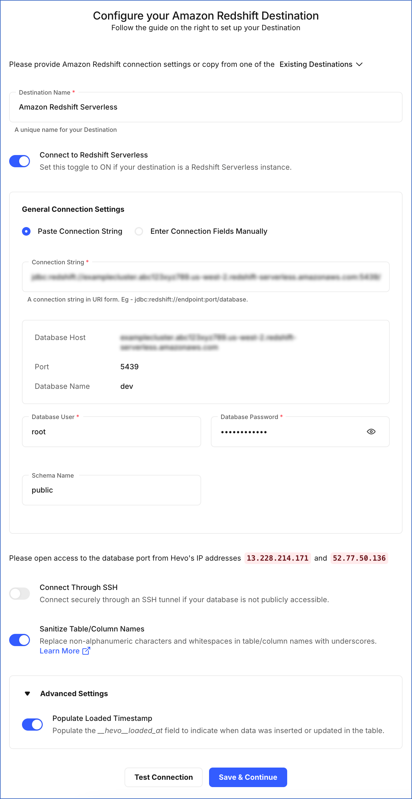 Redshift Serverless Destination Config