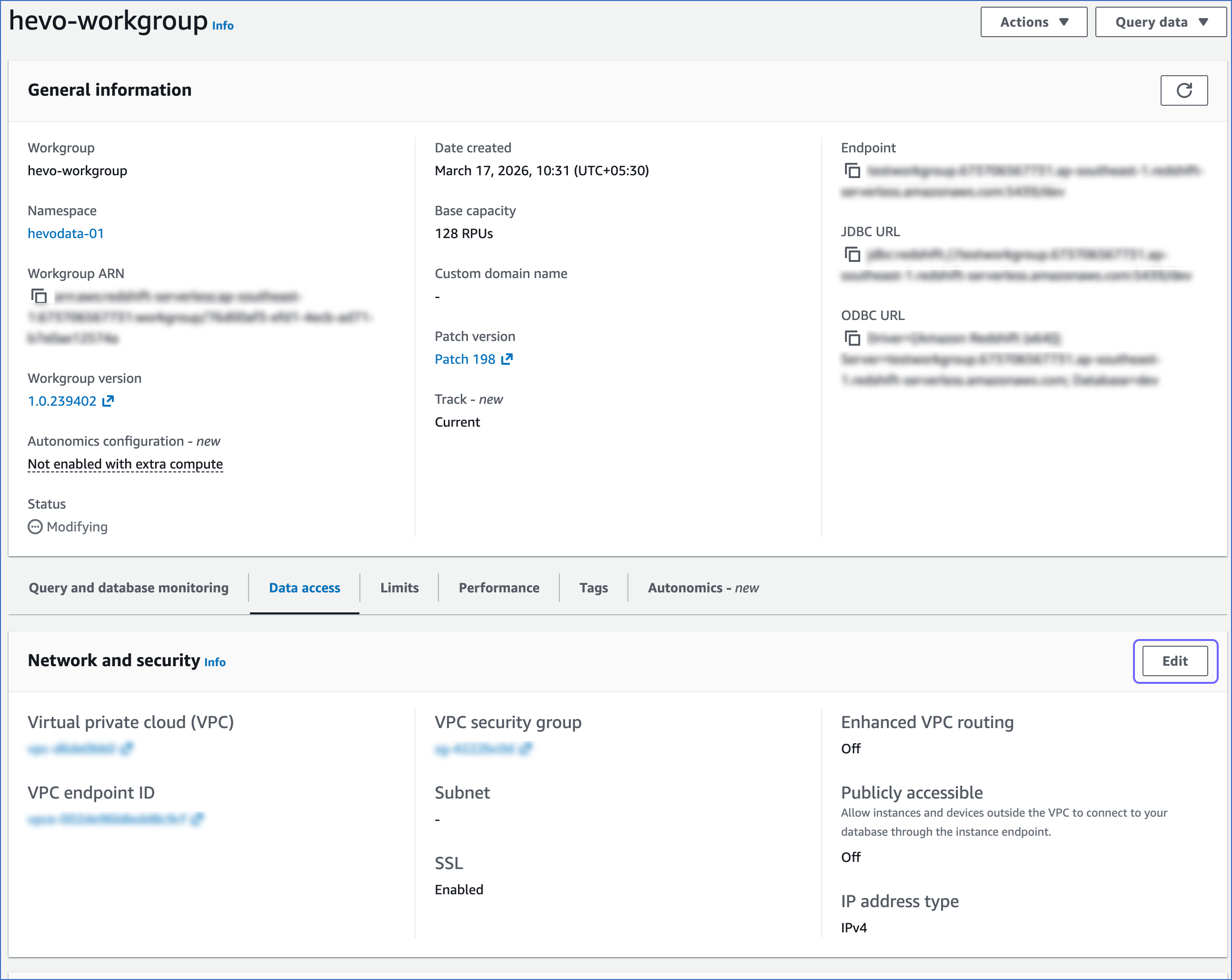 Edit network and security