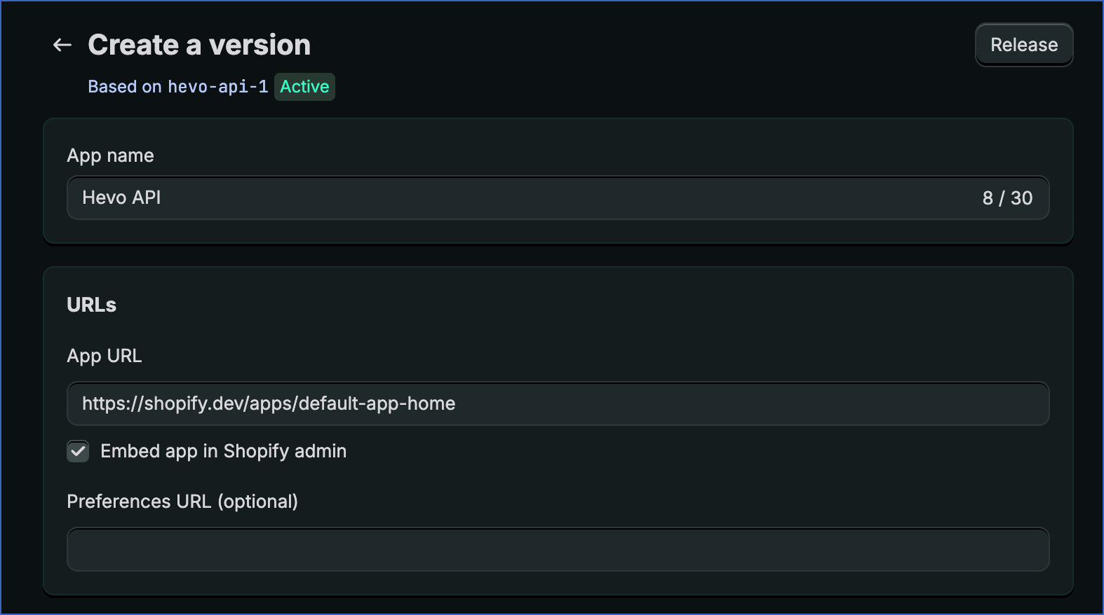 Create a version - App URL