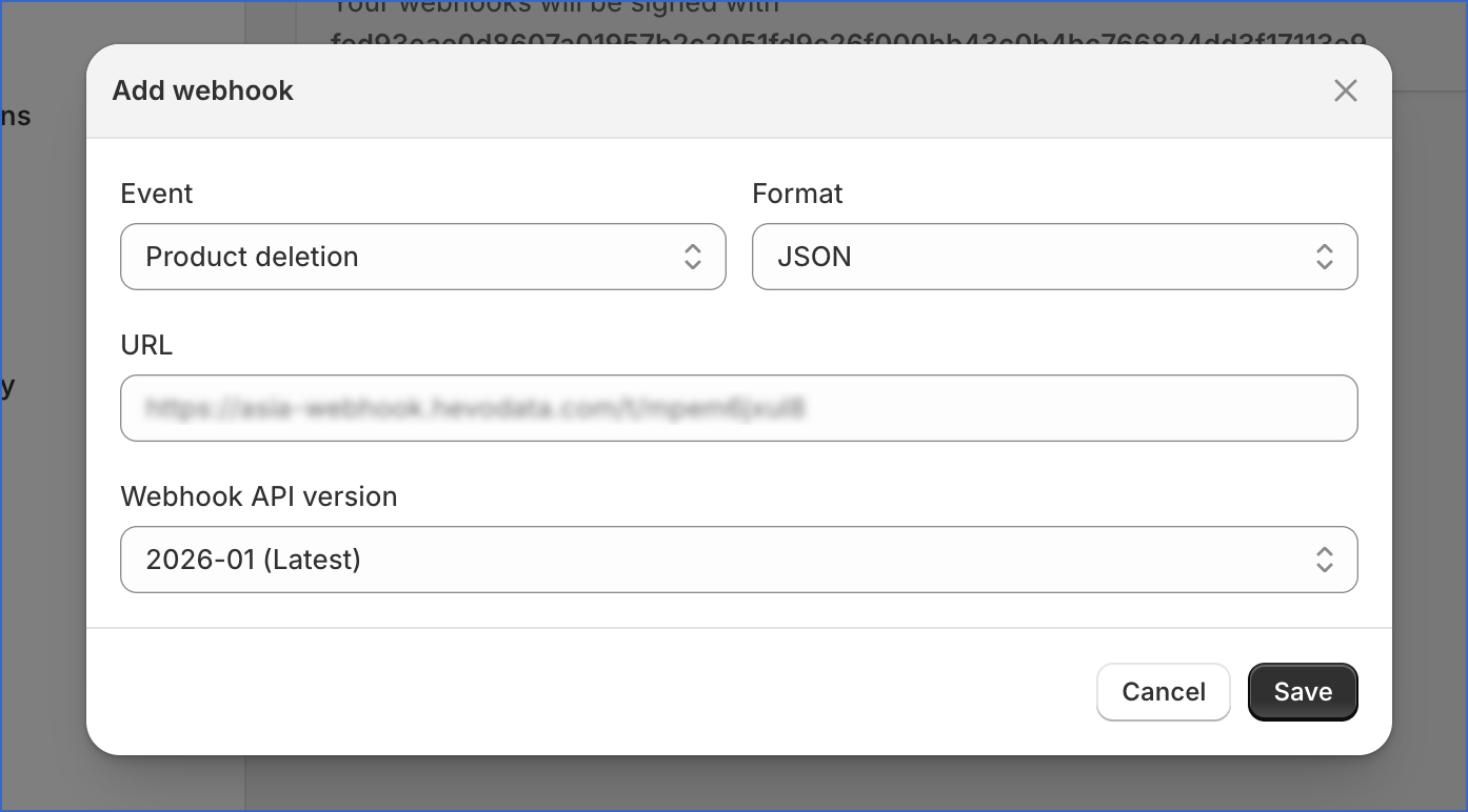 Create webhook dialog
