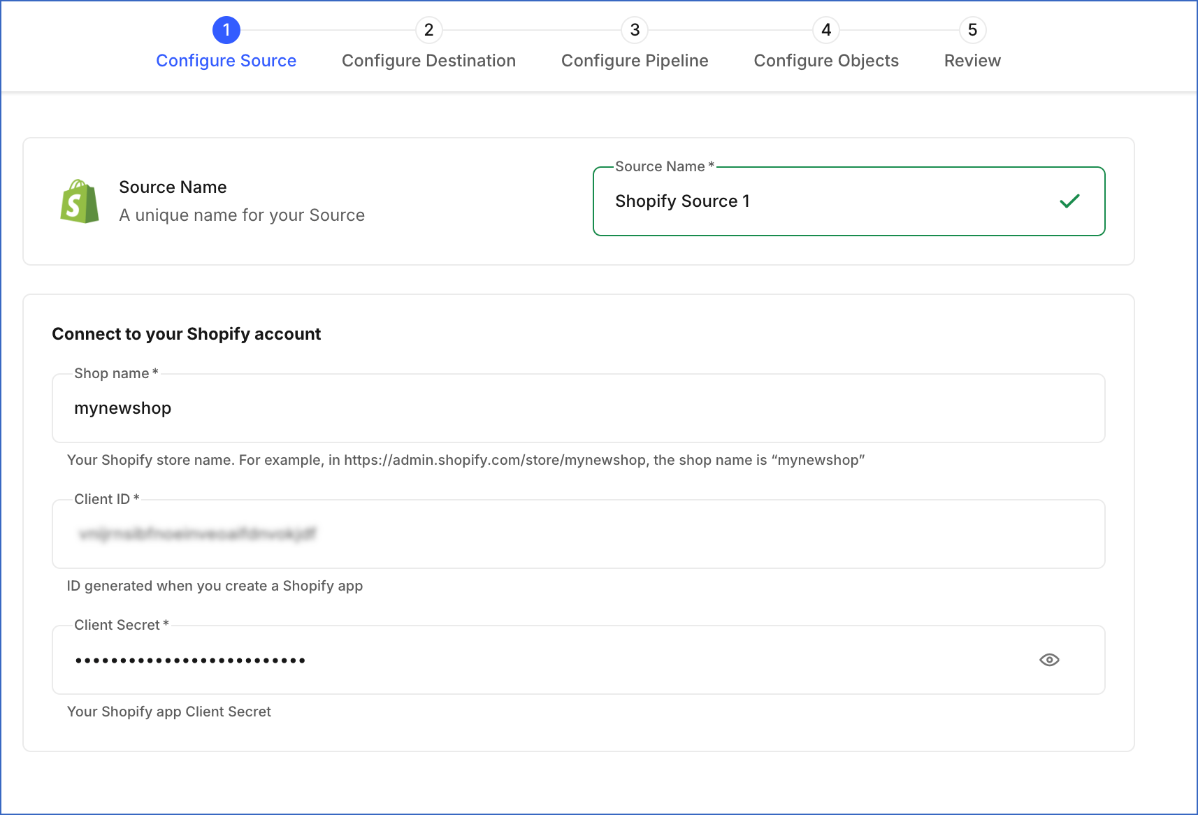 Configure Shopify Source