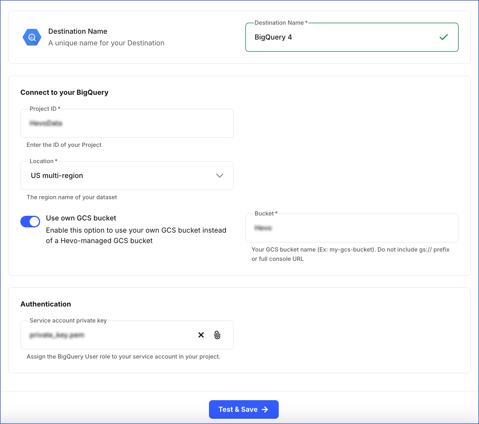 Create BigQuery Destination